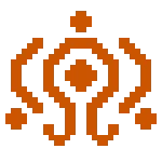 the Navi icon from Serial Experiments Lain in pixelart in a deep orange with transparent background